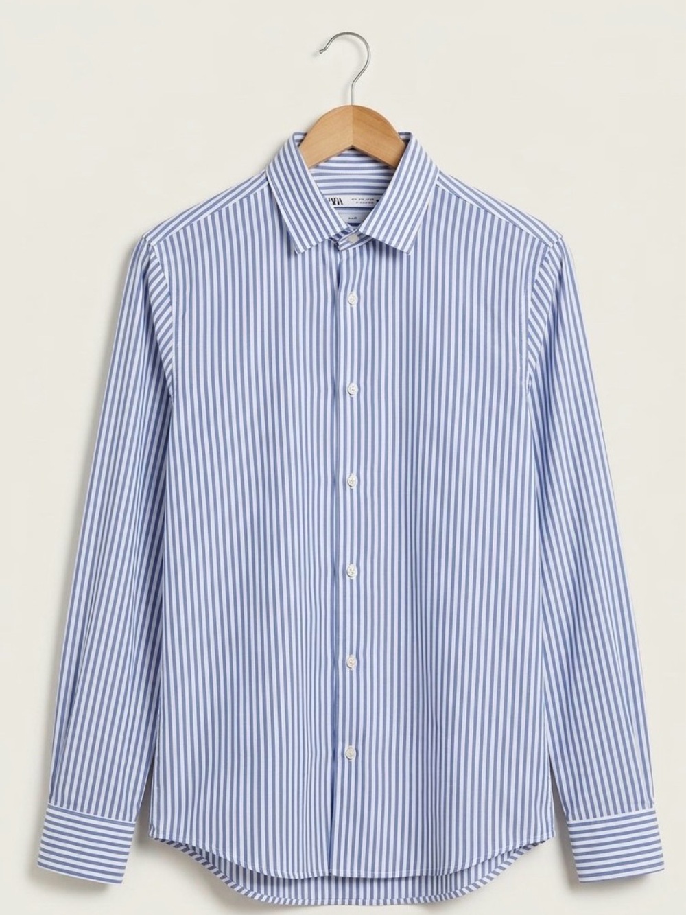 Zara Blue and White Vertical Stripe Dress Shirt